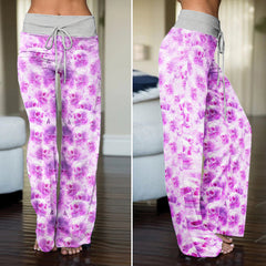 Pink Skull Cloud Pattern Women's High-waisted Wide Leg Pants