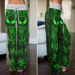 Green Code Skelly Women's High-waisted Wide Leg Pants