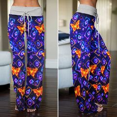 Neon Ethereal Butterfly Gamble Women's High-waisted Wide Leg Pants