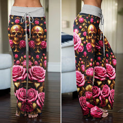 Skull Rose Royal Art Women's High-waisted Wide Leg Pants