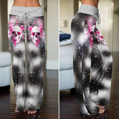 Pink Skull Art Women's High-waisted Wide Leg Pants