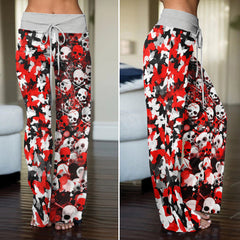 Crimson Chaos Skull Butterfly Women's High-waisted Wide Leg Pants