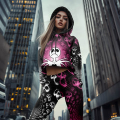 Women Hoodie and Leggings,Pink Haunted Skeleton Outwear Pants Outfit