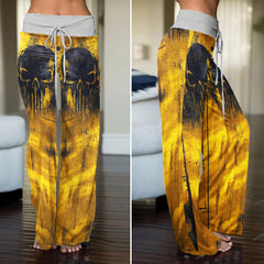Golden Skull Grunge Art Women's High-waisted Wide Leg Pants