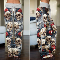 Roses & Remains Skull Women's High-waisted Wide Leg Pants