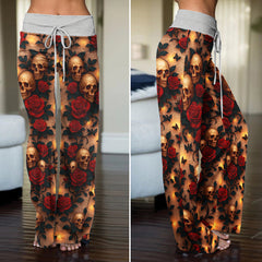 Skull Garden Obsession Women's High-waisted Wide Leg Pants