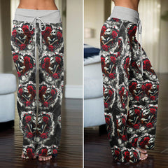 Couple Rose Pattern Women's High-waisted Wide Leg Pants