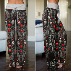 Deadly Romance Pattern Women's High-waisted Wide Leg Pants