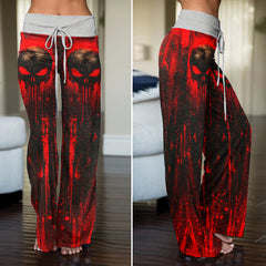 Bloodlust Skull Art Women's High-waisted Wide Leg Pants