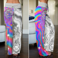 Holographic Melt Face Women's High-waisted Wide Leg Pants