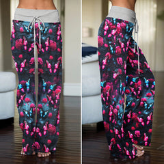 Neon Butterfly Pattern Women's High-waisted Wide Leg Pants
