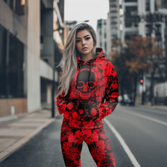 Women Hoodie and Leggings, Rose Eye Skull Pattern Outwear Pants Outfit