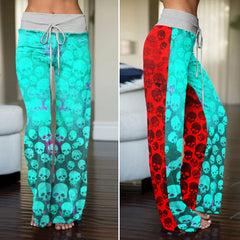 Red Velvet Skull Parade Women's High-waisted Wide Leg Pants