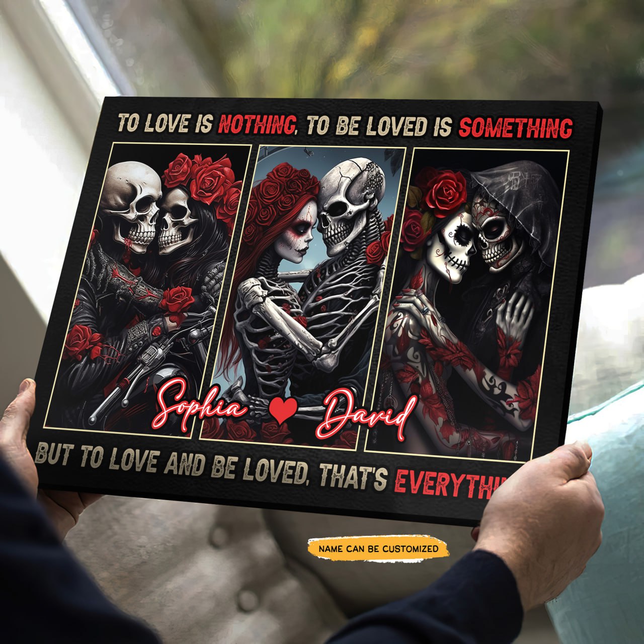 Love & Be Loved - Custom Personalized Names Gothic Skull And Roses Canvas