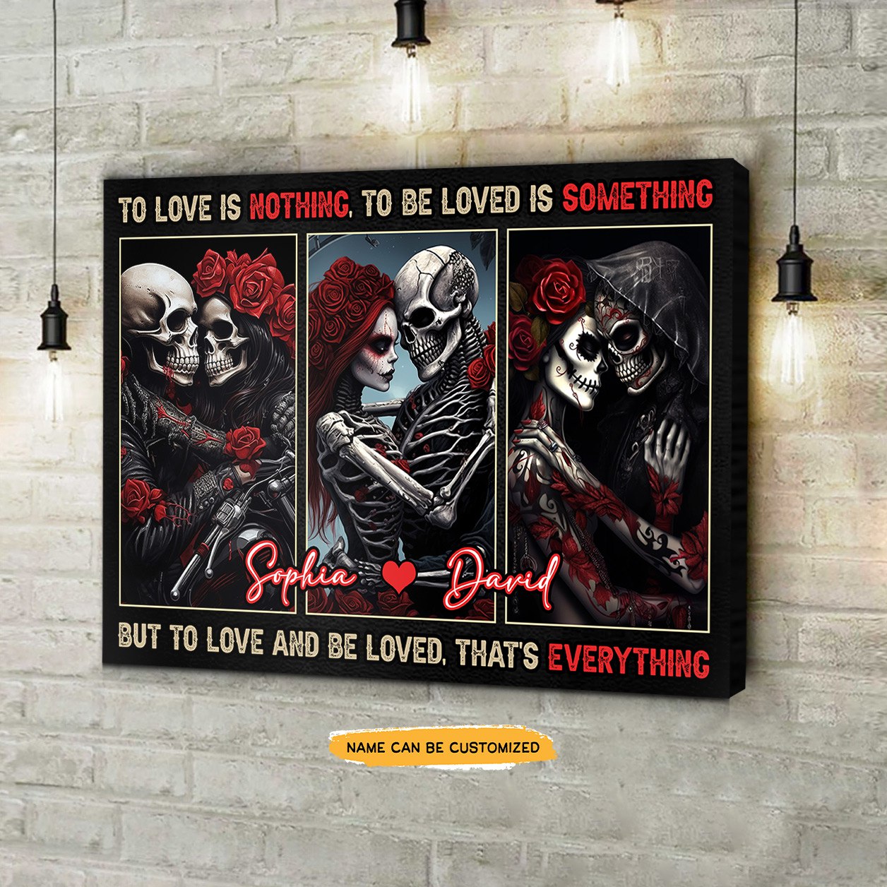 Love & Be Loved - Custom Personalized Names Gothic Skull And Roses Canvas