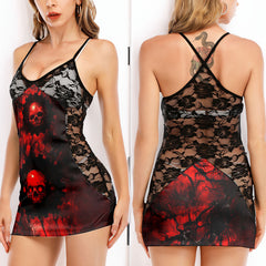 Red Skull Horror Women's Black Lace Cami Dress Babydolls Nightgowns