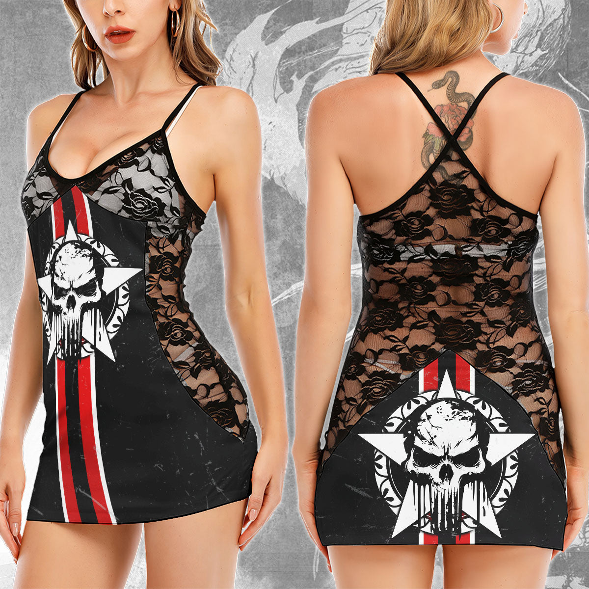 Scary Skull Gothic Women's Black Lace Babydolls Nightgowns | Women Sleepwear Babydoll, Nightgowns