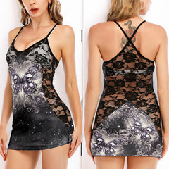 Butterfly Skull Vintage Women's Black Lace Cami Dress Babydolls Nightgowns