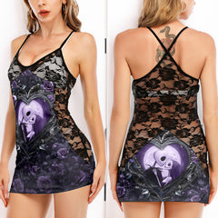 Purple Couple Night Rose Women's Black Lace Cami Dress Babydolls Nightgowns