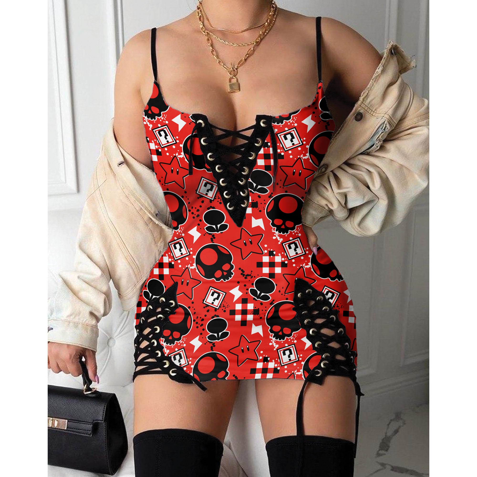 Express your personal style with the Hot Gothic Dress, a timeless piece featuring a unique Red Skull Pattern, perfect for enhancing your daily fashion routine.