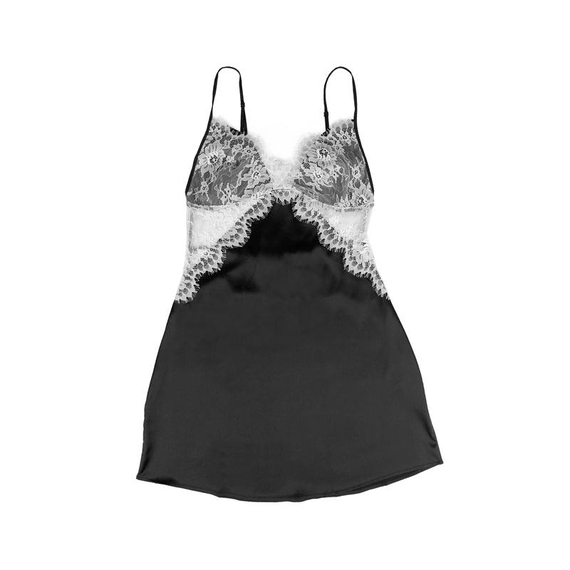 An lace nightgown with an open back design and adjustable straps. The delicate lace detailing and babydoll style provide a feminine and seductive look, while the soft and lightweight fabric ensures comfort and a flattering fit for every body type.