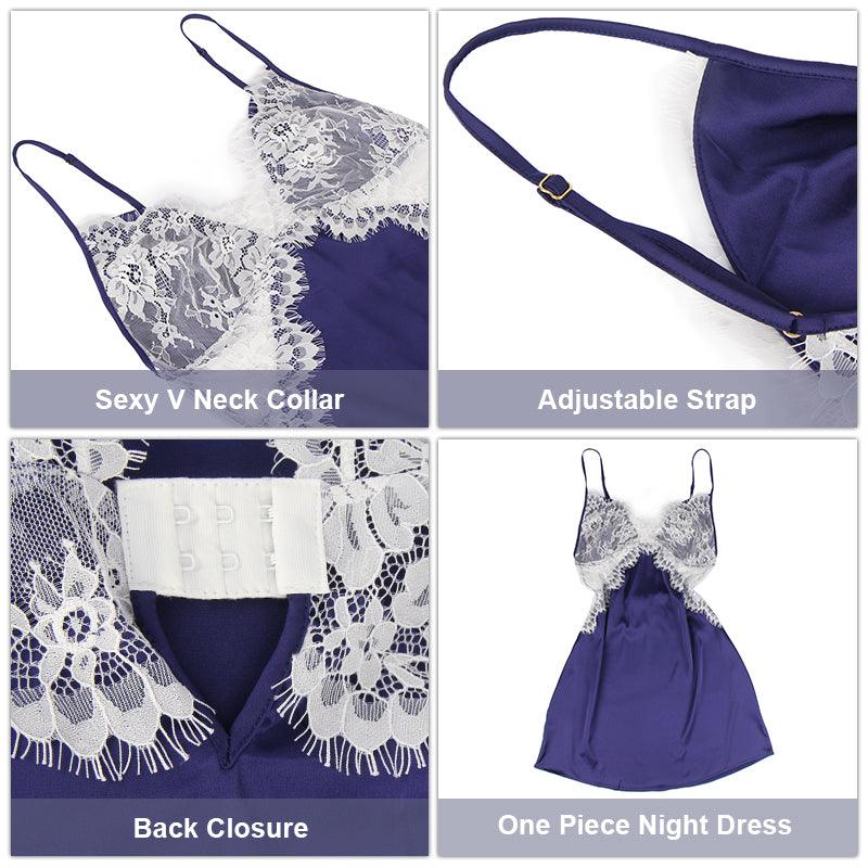 An lace nightgown with an open back design and adjustable straps. The delicate lace detailing and babydoll style provide a feminine and seductive look, while the soft and lightweight fabric ensures comfort and a flattering fit for every body type.