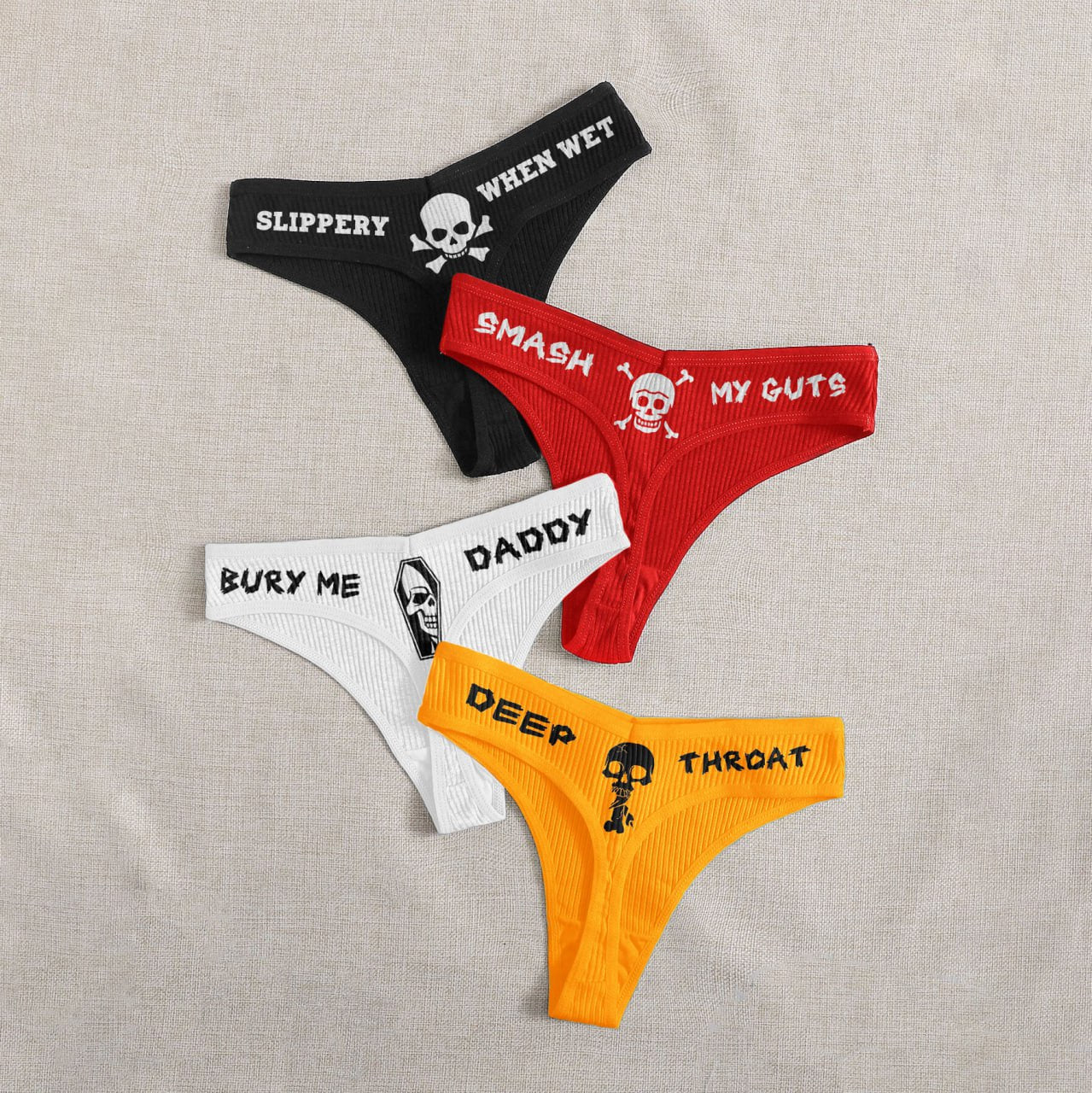 Four-piece women's lingerie set in a playful skull design.