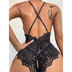 Women One Piece Teddy Lingerie, Black Lace Bodysuit