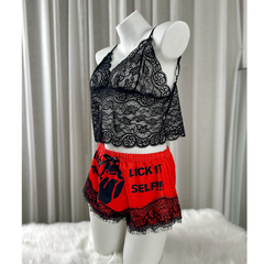 Get ready to turn up the heat with Wonder Skull Women's Lace Pajama Set, Funny Print Lingerie Sleepwear - Spicy & Sassy Red Lace Lingerie Set. Featuring an eye-catching "Lick It" print and a flirty lace trim, this set is perfect for those who love to add a touch of bold humor to their nightwear. Whether you’re lounging at home or feeling playful, this funny lingerie set is bound to make you feel confident and comfortable!