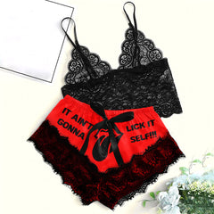 Get ready to turn up the heat with Wonder Skull Women's Lace Pajama Set, Funny Print Lingerie Sleepwear - Spicy & Sassy Red Lace Lingerie Set. Featuring an eye-catching "Lick It" print and a flirty lace trim, this set is perfect for those who love to add a touch of bold humor to their nightwear. Whether you’re lounging at home or feeling playful, this funny lingerie set is bound to make you feel confident and comfortable!