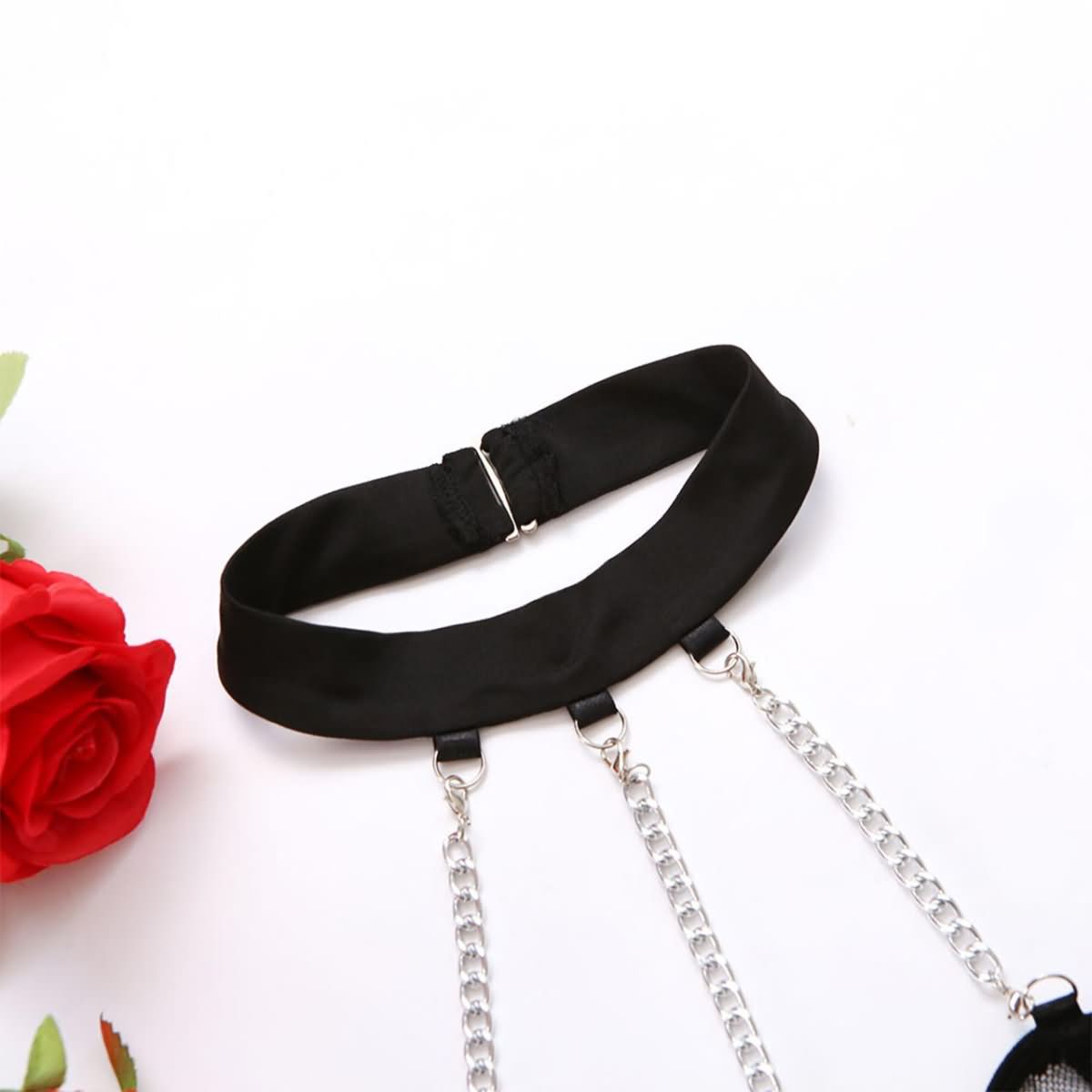 Wonder Skull Women's Lingerie Set featuring a Black Lace Teddy Bodysuit with an Attractive Neck Chain. Flattering for every body type, with adjustable chain and stretchable lace for a custom fit. Versatile and easy to style, with a convenient snap closure. Elegant design with a unique twist, empowering and boosting confidence with every wear.