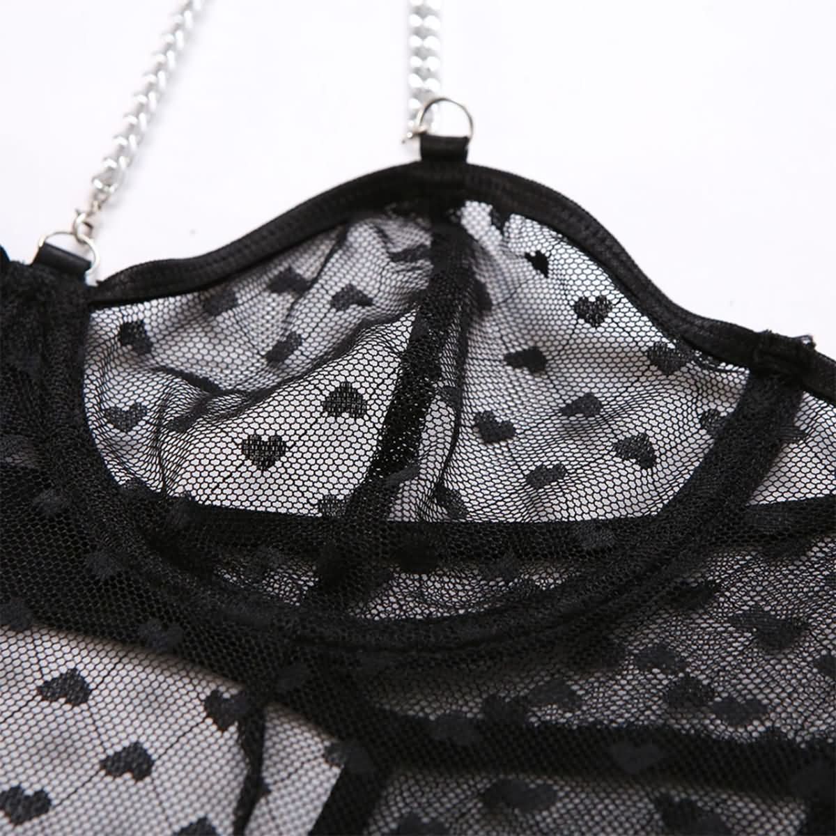 Wonder Skull Women's Lingerie Set featuring a Black Lace Teddy Bodysuit with an Attractive Neck Chain. Flattering for every body type, with adjustable chain and stretchable lace for a custom fit. Versatile and easy to style, with a convenient snap closure. Elegant design with a unique twist, empowering and boosting confidence with every wear.