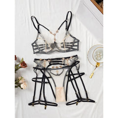 Women's Lingerie Set, Mesh Sheer See Through Panty Bra
