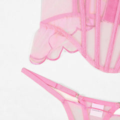 Women's Lingerie Set, Pink Bodysuit Teddy with Panty