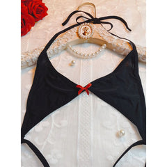 Women's Lingerie, Halter Bodysuit With Cute Bowknot Set