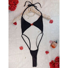 Women's Lingerie, Halter Bodysuit With Cute Bowknot Set