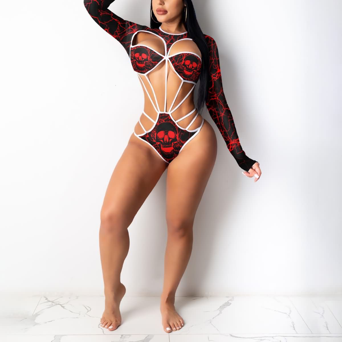 Wonder Skull Women's One Piece Swimsuit, Red Skull Push Up Tummy Control Bathing Suits combines comfort, style, and functionality. Made with supportive, tummy-control fabric and UPF 50+ protection, it ensures confidence and sun safety all day. Featuring a flattering v-neck, adjustable straps, and bold red skull print, it offers a perfect fit for all body types. Ideal for creating unforgettable moments, whether relaxing or splashing in the water.