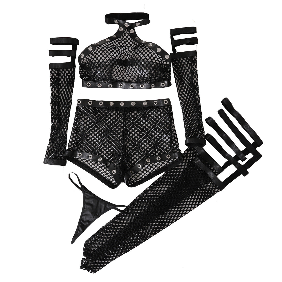 Wonder Skull Gothic Strap Cage Lingerie Set combines bold, gothic-inspired details with seductive style. Featuring a choker neckline, faux leather grommets, adjustable straps, and breathable, stretchy fabric, it’s perfect for roleplay, photoshoots, or special occasions. Complete with gloves, leg garters, and statement straps, it’s edgy, comfortable, and unforgettable.