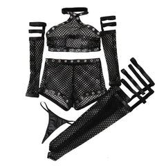 Wonder Skull Gothic Strap Cage Lingerie Set combines bold, gothic-inspired details with seductive style. Featuring a choker neckline, faux leather grommets, adjustable straps, and breathable, stretchy fabric, it’s perfect for roleplay, photoshoots, or special occasions. Complete with gloves, leg garters, and statement straps, it’s edgy, comfortable, and unforgettable.