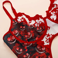 Wonder Skull Red Mischief Skull Lace Garter Bodysuit blends edgy gothic details with seductive style. Featuring skull patterns, red embroidery, and adjustable straps for comfort, it’s perfect for boosting confidence and making a bold statement.