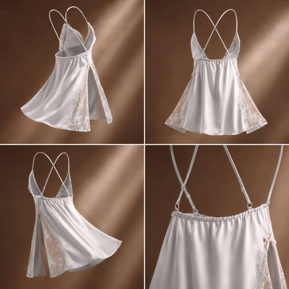 Wonder Skull White Lace Chemise is made from buttery-soft satin that feels amazing against your skin. Lace side panels provide cool airflow for all-night comfort, and the adjustable criss-cross back stays securely in place. A low open back adds a flirty detail, while the flattering A-line silhouette creates a beautiful shape. Sweet pink satin bows add a touch of romantic charm.