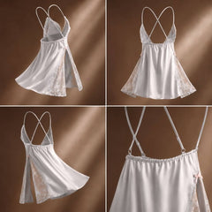 Wonder Skull White Lace Chemise is made from buttery-soft satin that feels amazing against your skin. Lace side panels provide cool airflow for all-night comfort, and the adjustable criss-cross back stays securely in place. A low open back adds a flirty detail, while the flattering A-line silhouette creates a beautiful shape. Sweet pink satin bows add a touch of romantic charm.