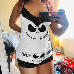 Wonder Skull "Unique Iconic Printing" Sleepwear Set features playful skull designs and elegant lace details for a whimsical yet sophisticated look. Made from high-quality materials, it offers comfort and durability, perfect for lounging and sleeping. This stylish set is a must-have for a unique nighttime wardrobe.