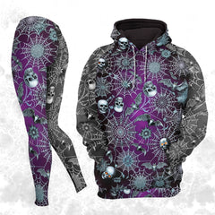 Women Hoodie and Leggings, Skull Bat Swarm Outwear Pants Outfit