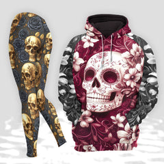 Women Hoodie and Leggings, Velvet Skull Garden Outwear Pants Outfit