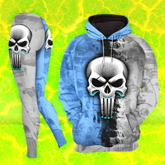 Women Hoodie and Leggings, Blue Streak Skull Outwear Pants Outfit
