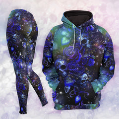 Women Hoodie and Leggings, Abstract Purple Skull Outwear Pants Outfit