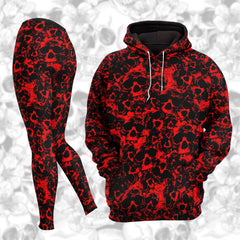 Women Hoodie and Leggings, Red Skull Pattern Outwear Pants Outfit