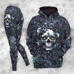 Women Hoodie and Leggings, Abstract Skull Leaf Outwear Pants Outfit