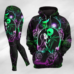 Women Hoodie and Leggings, Green Rose Art Outwear Pants Outfit